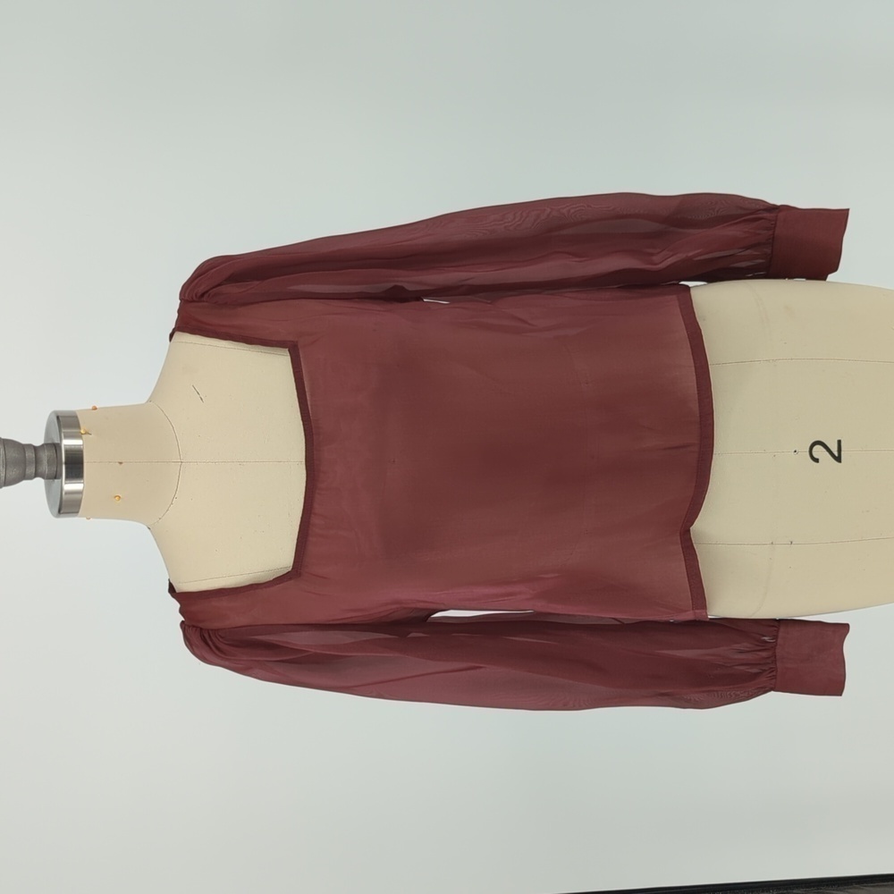 Petite Studio Sheer Organza Top Maroon XS cottagecore Business casual preppy